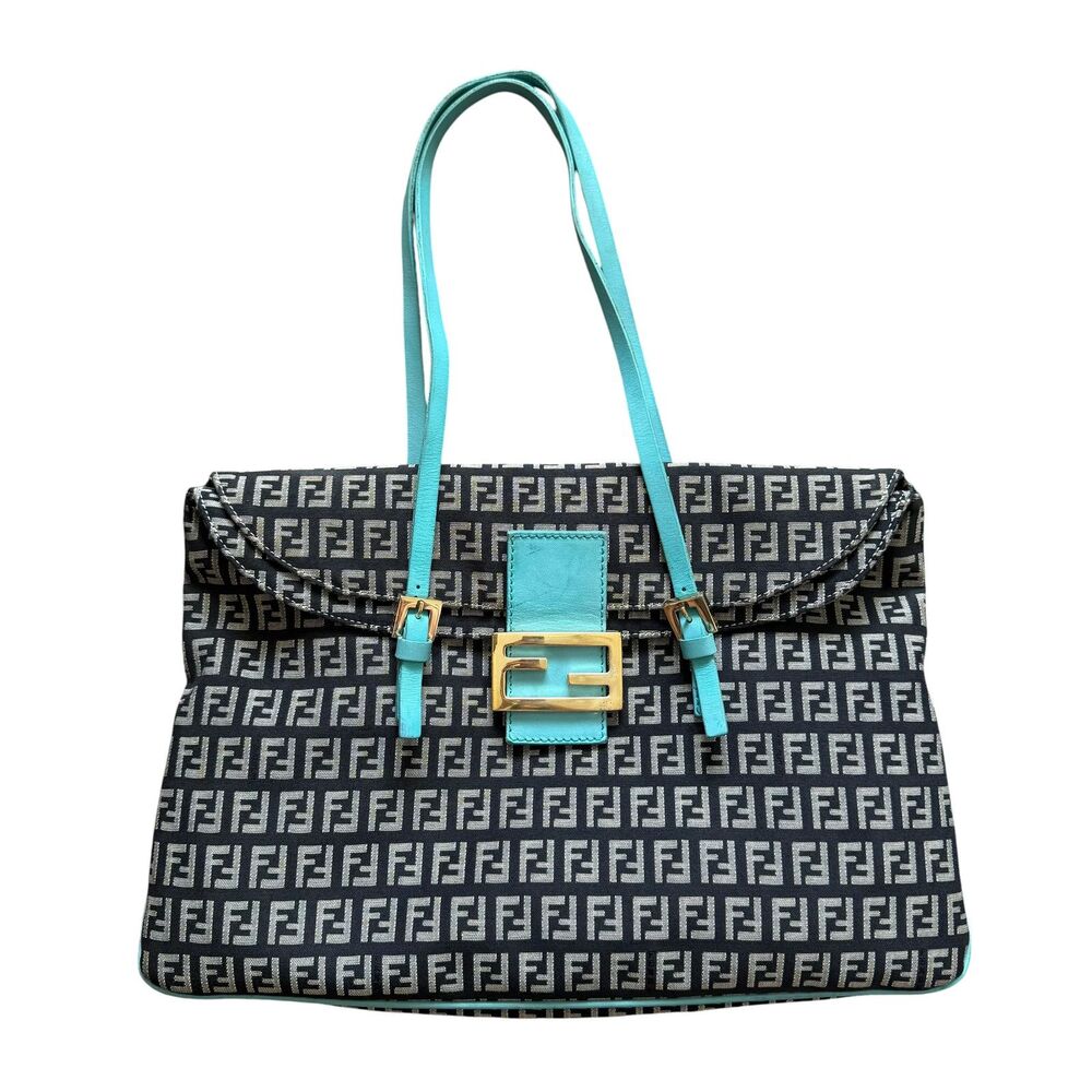 Fendi FF monogram double flap mamma baguette shoulder bag 14x9x1